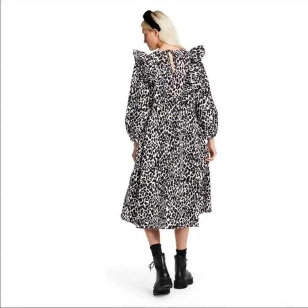 Sandy Liang x Target Leopard Print Long Ruffle Sleeve Midi Dress Plus Size NWT - Picture 14 of 15